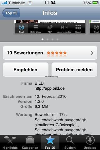 Bewertungen im Appstore – Bild App aufeinmal wieder 5 Sterne