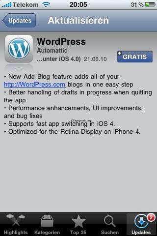 WordPress App geupdatet